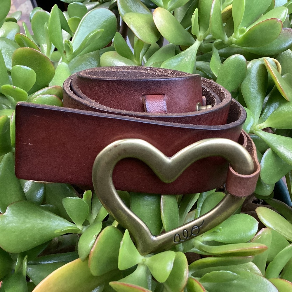 American Eagle Outfitters Brown Leather Belt with Gold Heart Buckle